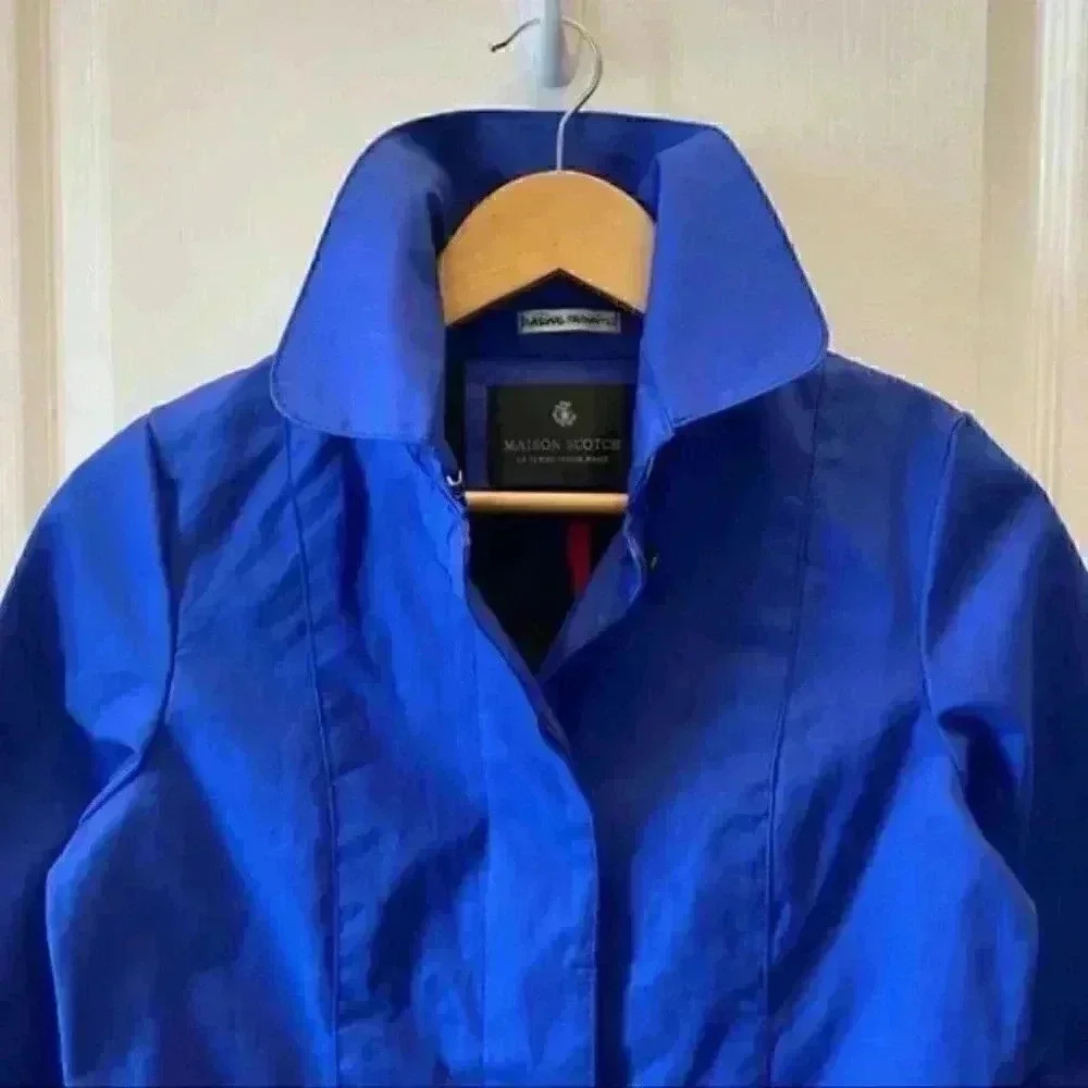 Scotch & Soda Trench Coat Lightweight Utility Jacket Cotton Cobalt Blue XS NEW - Picture 8 of 16